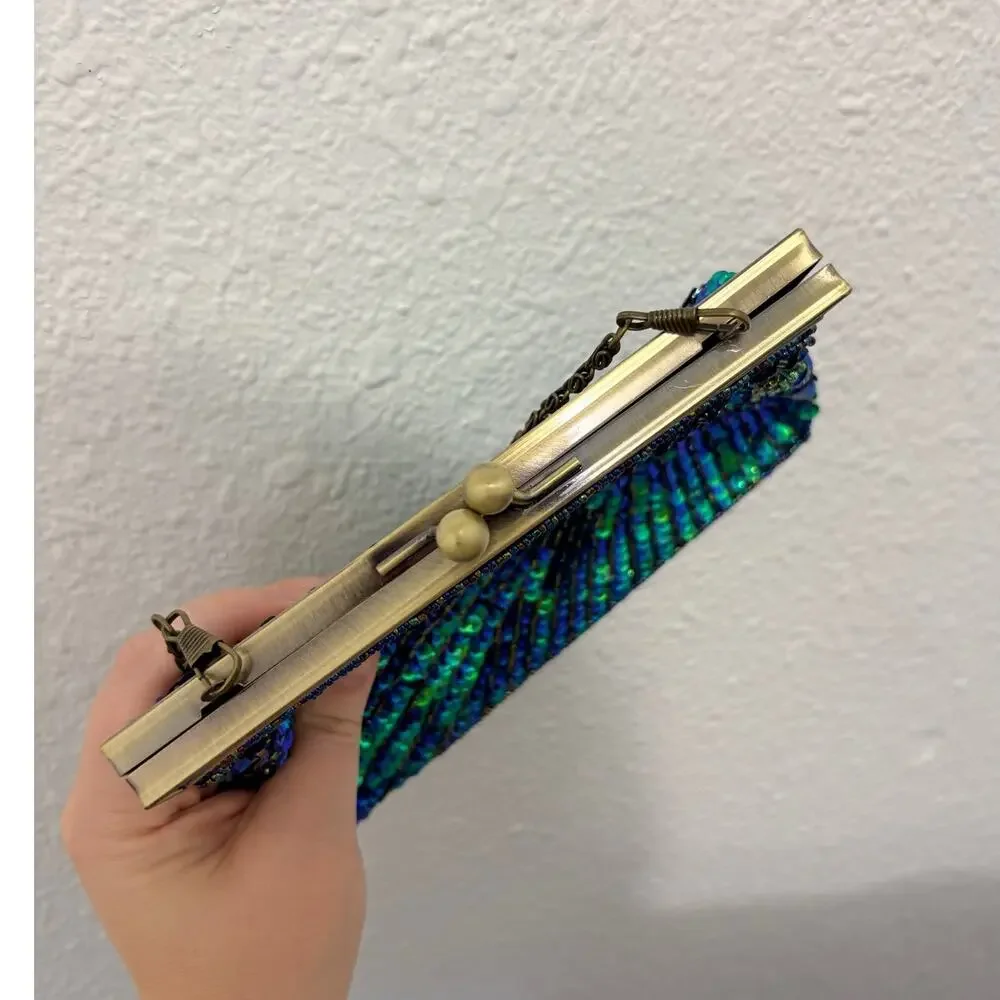 Peacock Beaded Sequin Handbag Chain Purse Coin Purse
